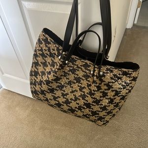 All saints straw black and tan straw handbag